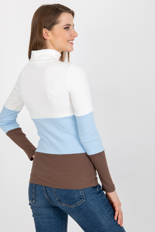 Ecru světle modrá žebrovaná halenka s...