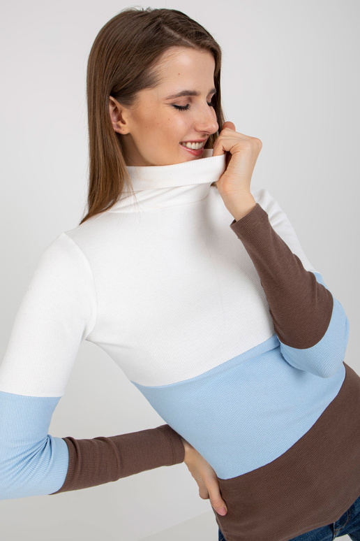 Ecru světle modrá žebrovaná halenka s...