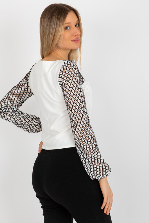 Ecru-černá dámská formální halenka s...