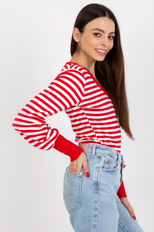 Červeno-bílá žebrovaná halenka s... Červeno-bílá žebrovaná halenka s...