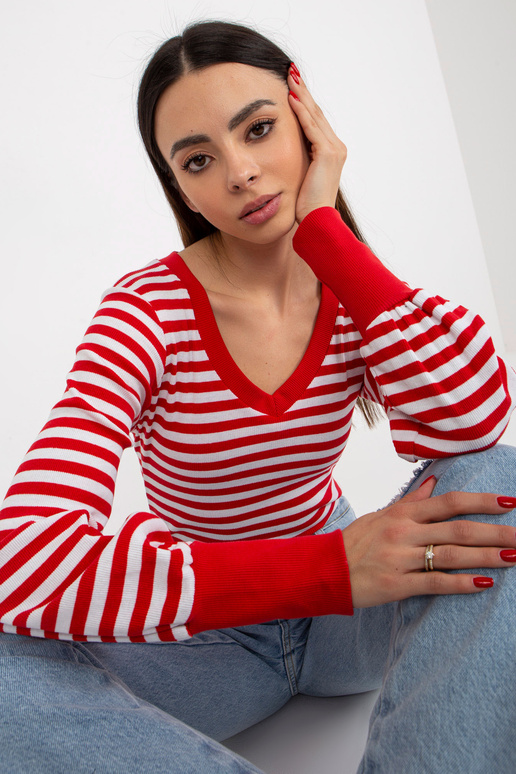 Červeno-bílá žebrovaná halenka s... Červeno-bílá žebrovaná halenka s...