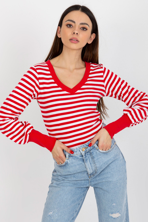 Červeno-bílá žebrovaná halenka s... Červeno-bílá žebrovaná halenka s...