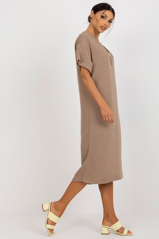 Tmavě béžové košilové šaty s krátkým...
