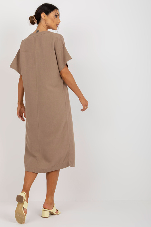 Tmavě béžové košilové šaty s krátkým...