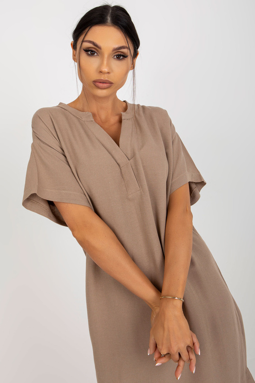Tmavě béžové košilové šaty s krátkým...