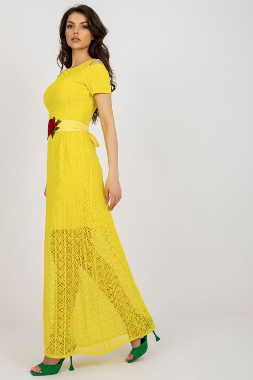 Žluté společenské Maxi šaty bez ramen