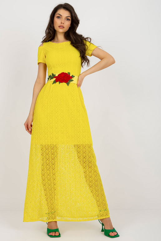 Žluté společenské Maxi šaty bez ramen