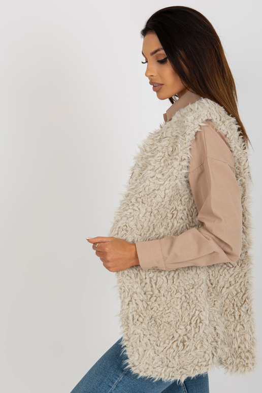 Béžová kožešinová vesta s kapsami...