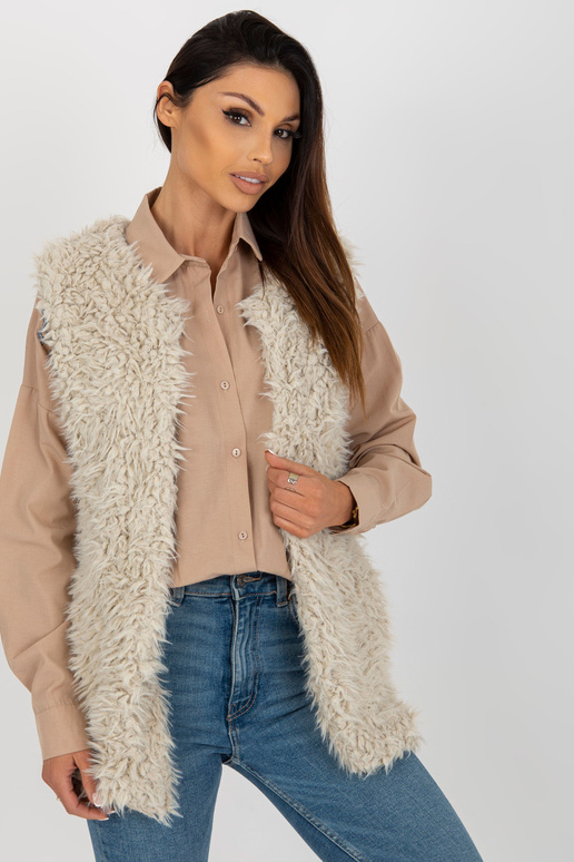 Béžová kožešinová vesta s kapsami...