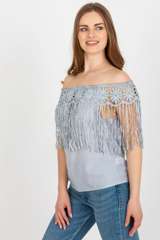 Šedá dámská španělská halenka s krajkou