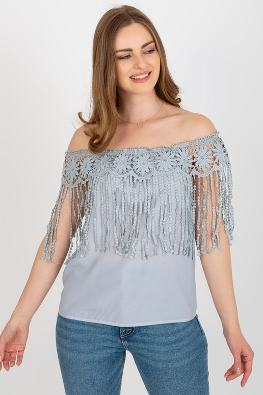 Šedá dámská španělská halenka s krajkou