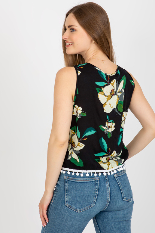 Černá květinová halenka s ozdobným...