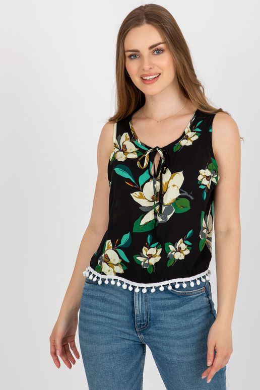 Černá květinová halenka s ozdobným...