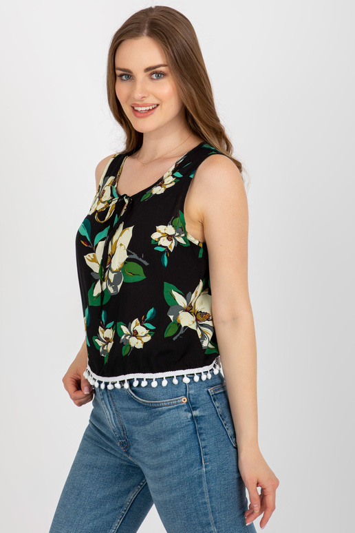 Černá květinová halenka s ozdobným...