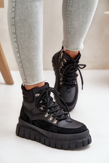 zateplené Dřeváky boty s platformou Černé Jelenia