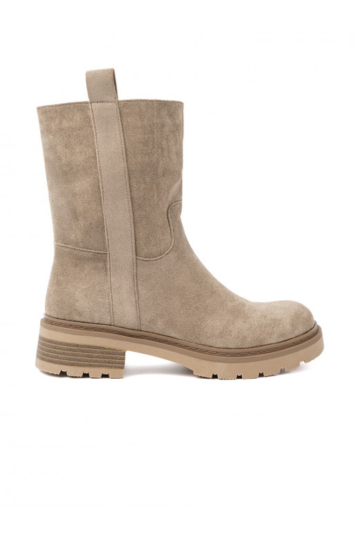 béžové boty s masivním podpatkem z cholewką 