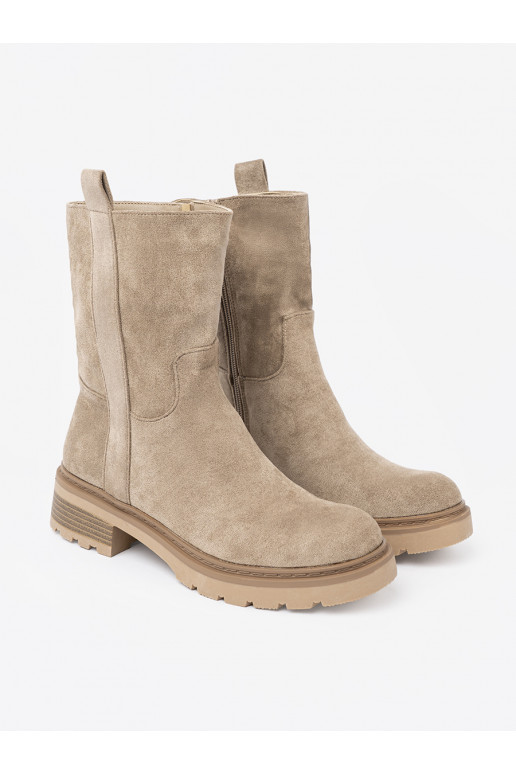 béžové boty s masivním podpatkem z cholewką 