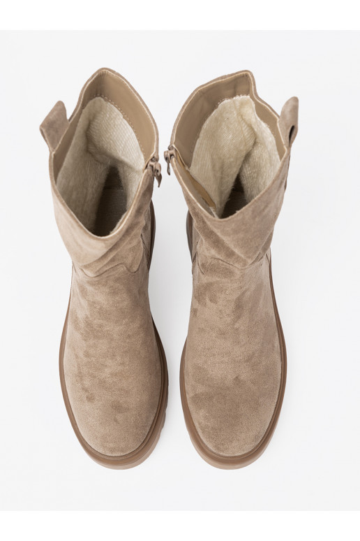 béžové boty s masivním podpatkem z cholewką 