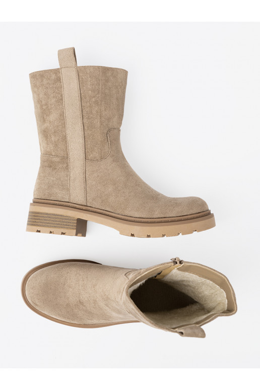 béžové boty s masivním podpatkem z cholewką 