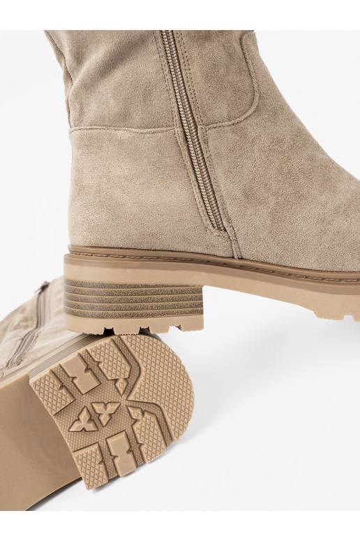 béžové boty s masivním podpatkem z cholewką 