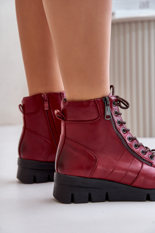  zateplené Dámské podpatky s platformou I Koturnie vínová Savindria