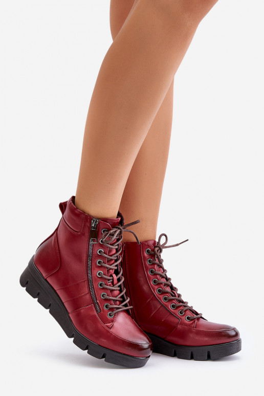  zateplené Dámské podpatky s platformou I Koturnie vínová Savindria