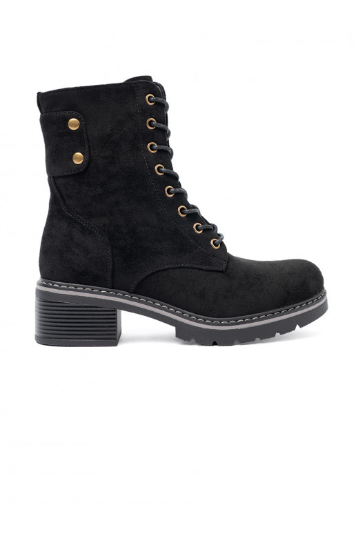 Černé se šněrováním Dámské boty z grubą podeszwą