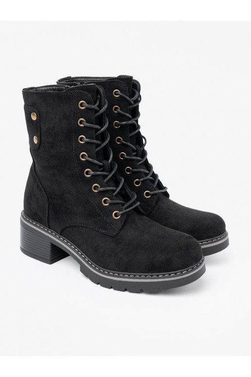 Černé se šněrováním Dámské boty z grubą podeszwą