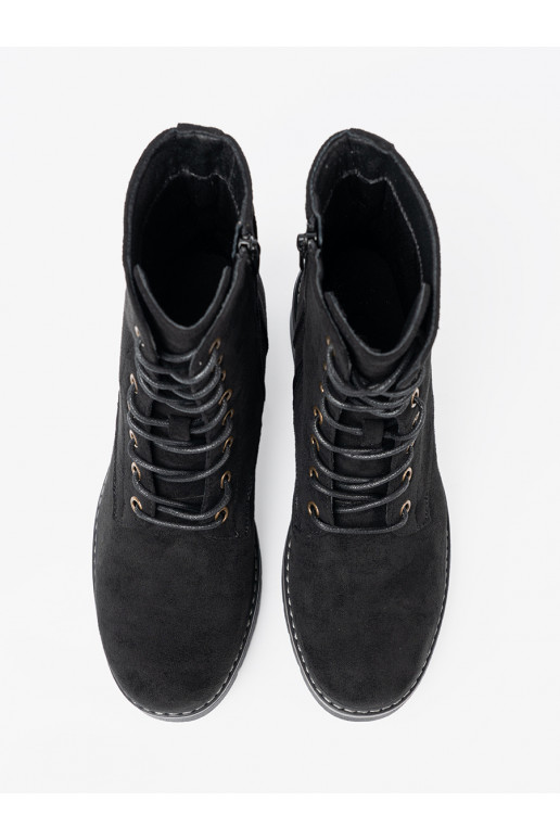 Černé se šněrováním Dámské boty z grubą podeszwą