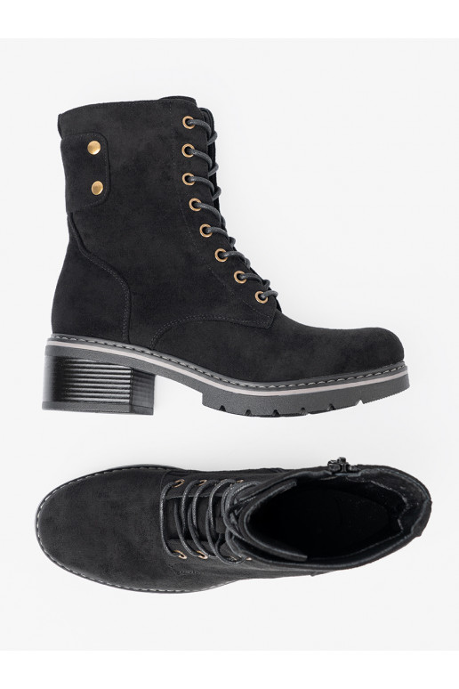 Černé se šněrováním Dámské boty z grubą podeszwą