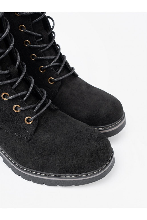 Černé se šněrováním Dámské boty z grubą podeszwą