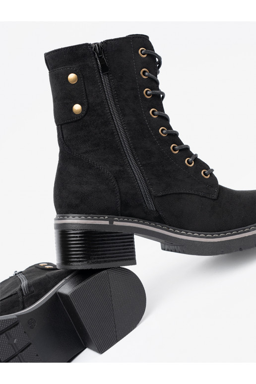 Černé se šněrováním Dámské boty z grubą podeszwą