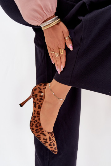Boty na vysokém podpatku  se vzory leopardí kožešiny Vinceza 62264 hnědá