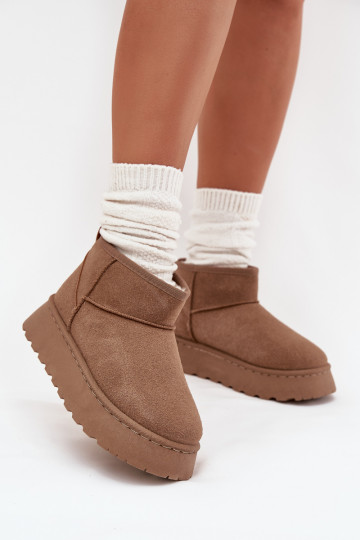 Sněhule  s platformou zateplené s kožešinou uvnitř khaki Vesirae