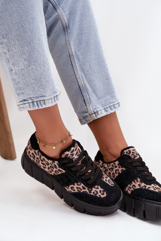 ze semiše zateplené Tenisky  s platformou Vinceza 66841 se vzory leopardí kožešiny Černé ze semiše zateplené Tenisky  s platformou Vinceza 66841 se vzory leopardí kožešiny Černé