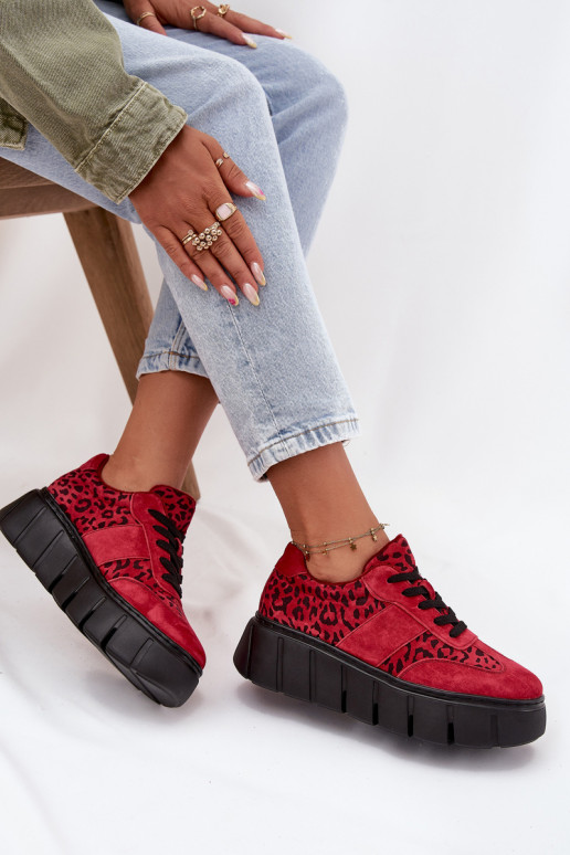 ze semiše zateplené Tenisky  s platformou Vinceza 66841 se vzory leopardí kožešiny červené ze semiše zateplené Tenisky  s platformou Vinceza 66841 se vzory leopardí kožešiny červené