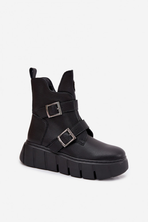 zateplené Dámské podpatky s platformou s přezkami Vinceza 66842 Černé  zateplené Dámské podpatky s platformou s přezkami Vinceza 66842 Černé