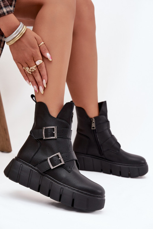 zateplené Dámské podpatky s platformou s přezkami Vinceza 66842 Černé  zateplené Dámské podpatky s platformou s přezkami Vinceza 66842 Černé