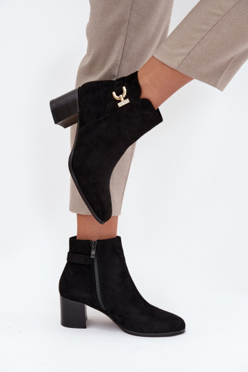 zateplené Dámské podpatky Ze zlaté barvym Detalem Černé Renora