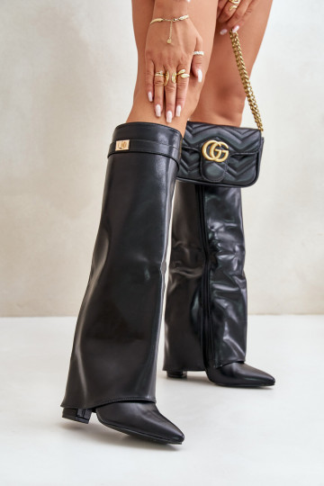 dámské dlouhé boty Eko  Z Wywiniętą Cholewką s podpatky Černé Avamora 2