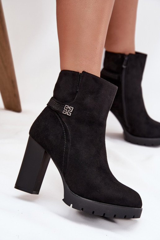 zateplené Dámské podpatky se zdobenými podpatky Černé Zayna