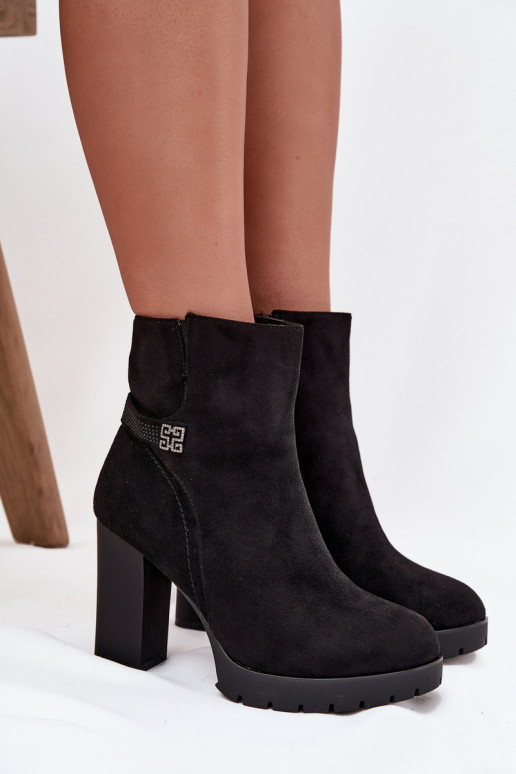 zateplené Dámské podpatky se zdobenými podpatky Černé Zayna