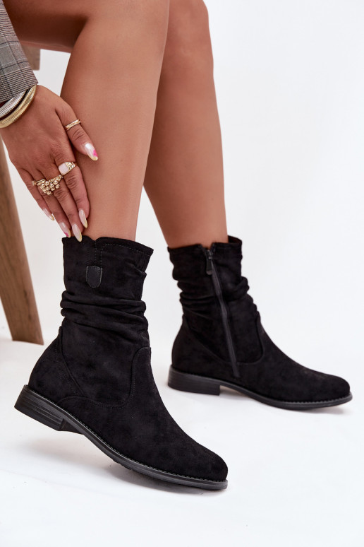 zateplené Dámské podpatky s vrásčitou podrážkou s širokými podpatky Černé Krisia