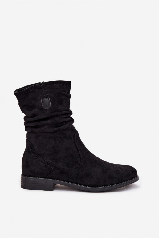 zateplené Dámské podpatky s vrásčitou podrážkou s širokými podpatky Černé Krisia