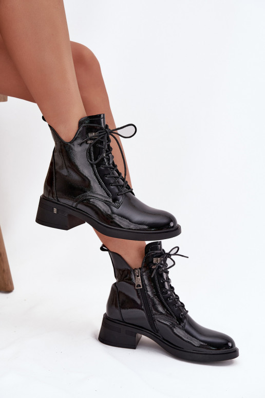 s efektem laku zateplené Dámské podpatky  Vinceza 58602 Černé