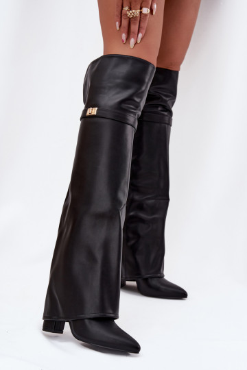 zateplené dlouhé boty Z Wywiniętą Cholewką nad kolena Obcas Słupek Černé Serelle 2