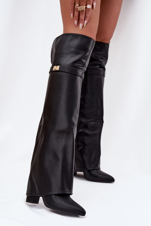 zateplené dlouhé boty Z Wywiniętą Cholewką nad kolena Obcas Słupek Černé Serelle