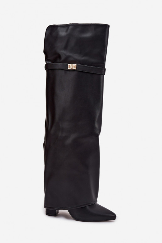 zateplené dlouhé boty Z Wywiniętą Cholewką nad kolena Obcas Słupek Černé Serelle