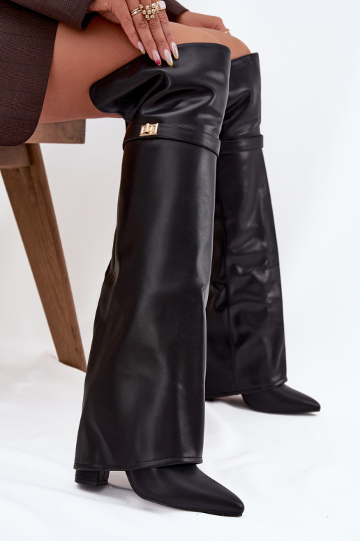 zateplené dlouhé boty Z Wywiniętą Cholewką nad kolena Obcas Słupek Černé Serelle