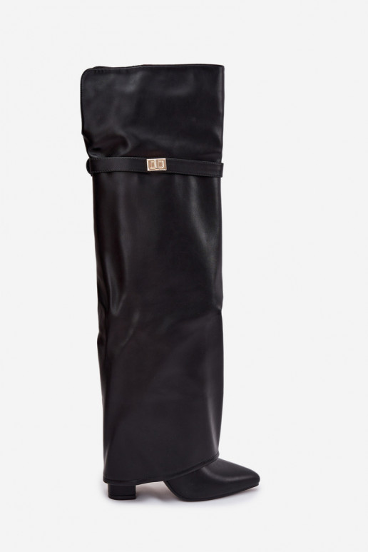 zateplené dlouhé boty Z Wywiniętą Cholewką nad kolena Obcas Słupek Černé Serelle